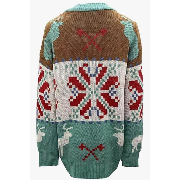 Ugly Christmas Knit Sweater M Retro Cardigan Reindeer Snowflake Cozy Winter Art - Picture 3 of 7
